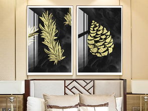 北欧新中式金色叶子松果晶瓷装饰画 抽象艺术与家居美学的完美融合